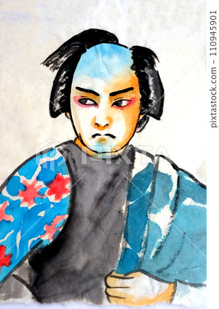 Kabuki festival man with a tobi (watercolor on Japanese paper) 110945901