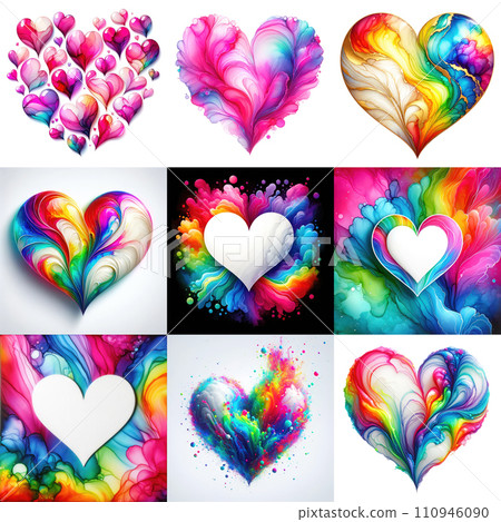 AI-generated content. A symbol of love exploding with vibrant rainbow colors. Abstract artwork shape of heart inspired by alcohol ink style. Colorful valentines day heart. Creative art for yours AI-generated content. A symbol of love exploding with vibrant rainbow colors. Abstract artwork shape of heart inspired by alcohol ink style. Colorful valentines day heart. Creative art for yours 110946090
