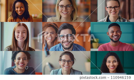 AI-generated content. Smiling Group of People Facing the Camera 110946159