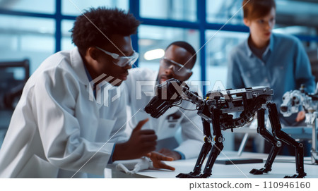 AI-generated content. Man and Woman Standing in Front of Robot 110946160