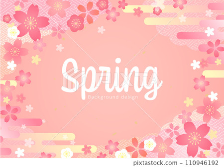 美麗的春天背景設計與櫻花插圖 110946192
