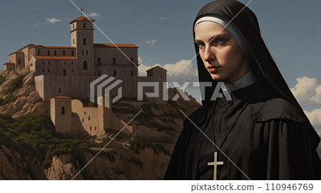 AI-generated content. Church nun by the monastery, religion concept 110946769