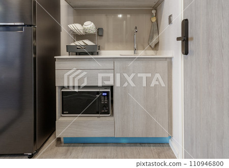 Minimal kitchen corner in residence. small kitchen counter ideas in the apartment. 110946800
