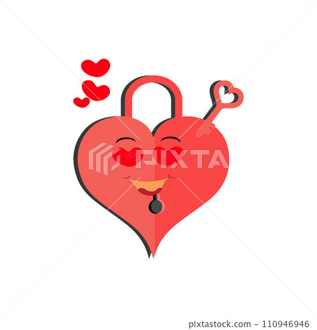 Heart funny cartoon character different pose. Cartoon red heart character with funny face. Happy cute heart emoji set. Love vector illustration. Valentine Day card 110946946