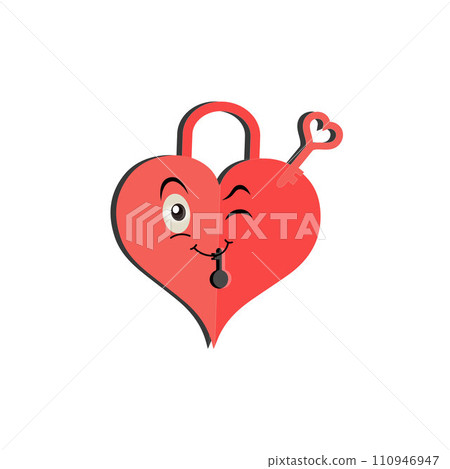 Heart funny cartoon character different pose. Cartoon red heart character with funny face. Happy cute heart emoji set. Love vector illustration. Valentine Day card 110946947