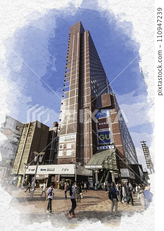 Watercolor style Shinjuku Kabukicho Seibu Shinjuku Station PePe square Shinjuku-ku, Tokyo 110947239