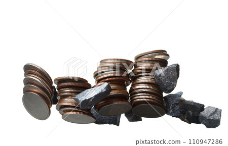 Business growth with high profit success from financial investment. Coin Stack explosion in air with silver nugget represent happy money. White background isolated Business growth with high profit success from financial investment. Coin Stack explosion in air with silver nugget represent happy money. White background isolated 110947286