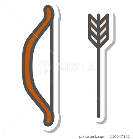Simple sports equipment sticker single item icon bow and arrow 110947591