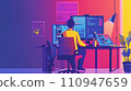 Illustration of a person working on a computer "AI generated image" 110947659