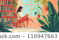 Illustration of a woman reading a book in a room "AI generated image" 110947663