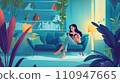 Illustration of a woman reading a book in a room "AI generated image" 110947665