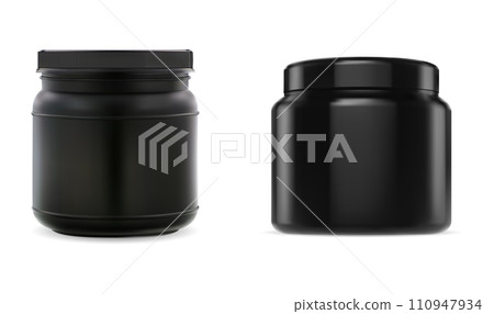 Sport supplement jar. Black plastic protein bottle Sport supplement jar. Black plastic protein bottle 110947934