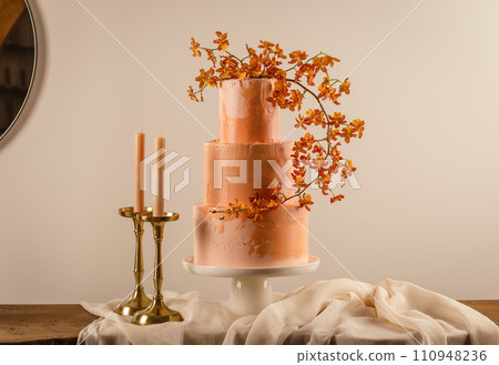 Peach color big wedding cake stand Peach color big wedding cake stand 110948236