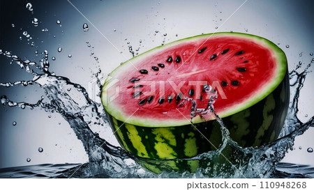 half a watermelon dropped into water 110948268