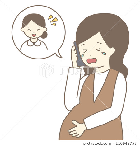 A pregnant woman crying and calling the midwife (full color) A pregnant woman crying and calling the midwife (full color) 110948755