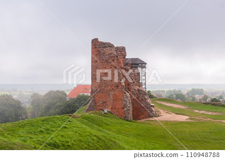 View of the ruins of the fortress wall of the Novogrudok castle in Belarus 110948788