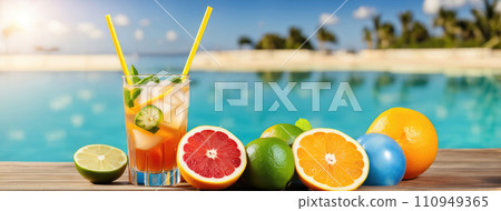 Refreshing Summer Drink by the Pool 110949365