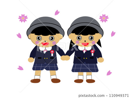 Graduation ceremony cute kindergarteners and cherry blossom illustration Graduation ceremony cute kindergarteners and cherry blossom illustration 110949371
