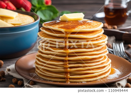 stack of very thin pancakes. traditional for Russian pancake week. Shrove tide stack of very thin pancakes. traditional for Russian pancake week. Shrove tide 110949444