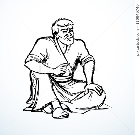 Vector drawing. Man sitting on the ground 110949740