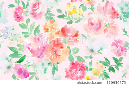 Seamless pattern with carnations and roses painted in watercolor Seamless pattern with carnations and roses painted in watercolor 110950373