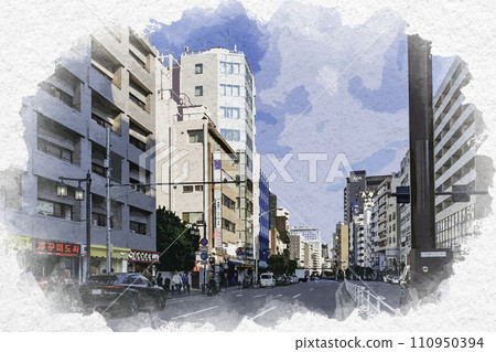 Watercolor style Shinjuku Shokuan Street Shinjuku-ku, Tokyo 110950394