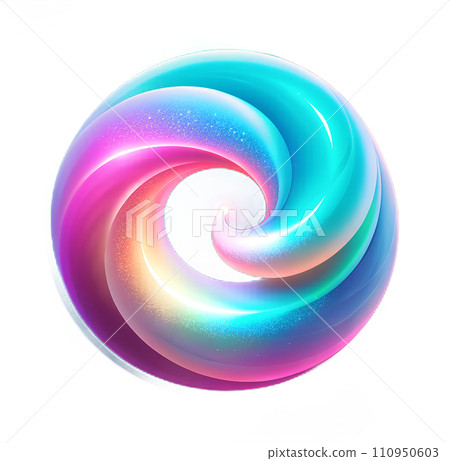 AI-generated content. Liquid 3d render multicolor rainbow holographic swirl ring sphere brush stoke isolated on white. Artistic abstract iridescent unicorn pink paint illustration. 110950603