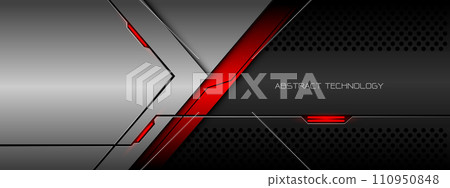 Abstract silver grey metallic red light power geometric overlap on circle mesh design modern luxury futuristic background vector 110950848