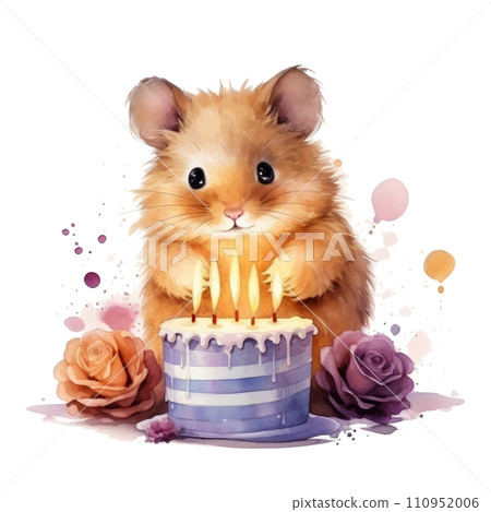 cute watercolor hamster with birthday cake isolated cute watercolor hamster with birthday cake isolated 110952006
