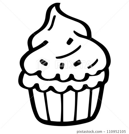 cute cupcake outline sweet dessert. Flat Design isolated colored clipart. 110952105