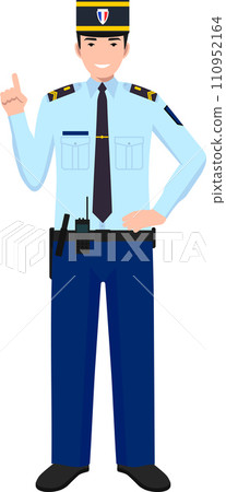 Standing French Policeman Gendarme and Traditional Uniform Character Icon in Flat Style. Vector Illustration. 110952164