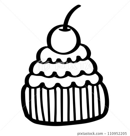 cute cupcake outline sweet dessert. Flat Design isolated colored clipart. 110952205