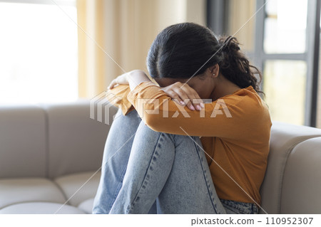 Depression Concept. Portrait Of Upset Young Female Crying At Home 110952307