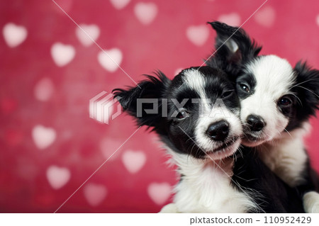 Two dogs on a Valentines Day date. 110952429