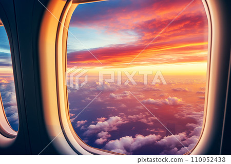 View from an airplane window, from an airplane cabin. 110952438