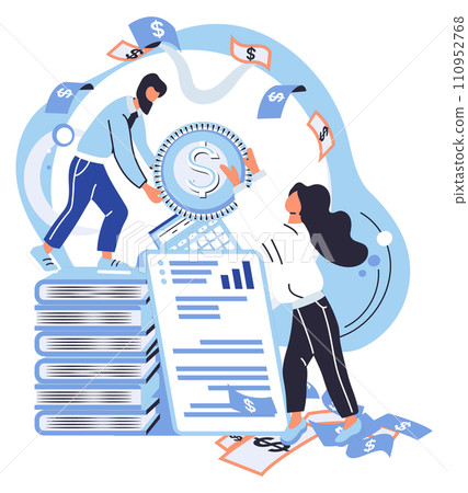 Financial accounting vector illustration. Account ledgers accurately track all financial transactions and balances Strategic investments play pivotal role in financial growth Metaphors in financial 110952768