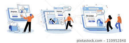 Registration online. Vector illustration. Entering personal details during online registration should be done with caution Online registration is common method for joining various networks Registration online. Vector illustration. Entering personal details during online registration should be done with caution Online registration is common method for joining various networks 110952848