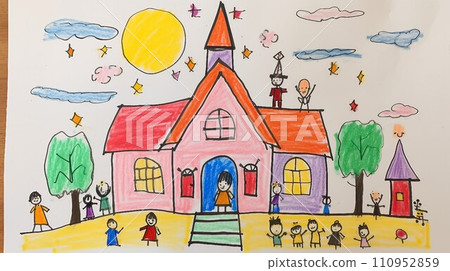 AI-generated content. Happy child drawing is life with god 110952859