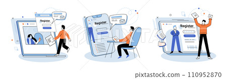 Registration online. Vector illustration. The interface online registration platforms should be user-friendly and intuitive Information provided during online registration is used to create user Registration online. Vector illustration. The interface online registration platforms should be user-friendly and intuitive Information provided during online registration is used to create user 110952870