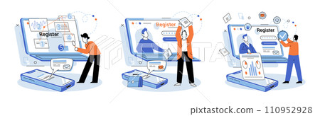 Registration online. Vector illustration. Online registration is convenient way to sign up for services or events Registering online ensures secure and efficient process Technology plays crucial role Registration online. Vector illustration. Online registration is convenient way to sign up for services or events Registering online ensures secure and efficient process Technology plays crucial role 110952928
