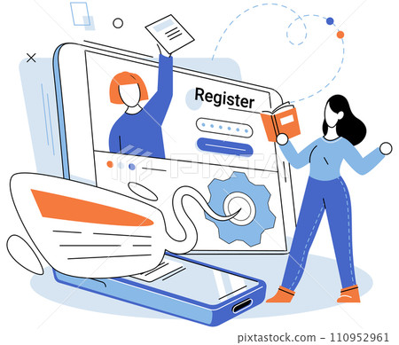 Registration online. Vector illustration. Completing registration form accurately is essential for successful sign-ups The online registration process offers convenience and efficiency for users Registration online. Vector illustration. Completing registration form accurately is essential for successful sign-ups The online registration process offers convenience and efficiency for users 110952961