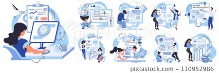 Financial audit vector illustration. Audit processes include systematic document inspection, safeguarding data integrity Statistics inform corporate decision-making procedures, driving innovation Financial audit vector illustration. Audit processes include systematic document inspection, safeguarding data integrity Statistics inform corporate decision-making procedures, driving innovation 110952986