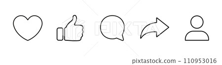 Social media icons set like share comment love repost admin user silhouette flat line art symbols 110953016