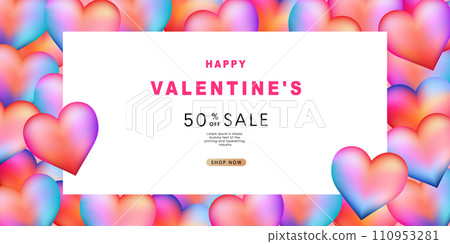 Valentine's day background. 3d hearts with place for text. Romantic sale banners templates, backdrop or invitation cards for wedding. Vector illustration. Valentine's day background. 3d hearts with place for text. Romantic sale banners templates, backdrop or invitation cards for wedding. Vector illustration. 110953281