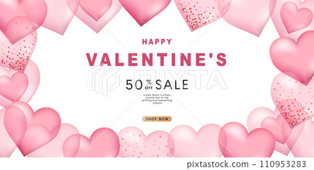 Valentine's day background. 3d hearts with place for text. Romantic sale banners templates, backdrop or invitation cards for wedding. Vector illustration. Valentine's day background. 3d hearts with place for text. Romantic sale banners templates, backdrop or invitation cards for wedding. Vector illustration. 110953283