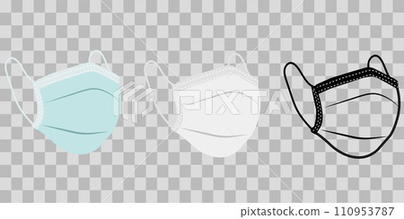 White, Blue, Green Medical or Surgical Face Mask. Virus Protection. Breathing Respirator Mask. 110953787