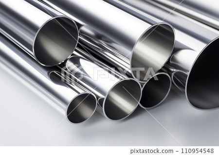 Stainless steel profiles and tubes on white background Stainless steel profiles and tubes on white background 110954548