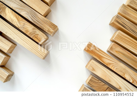 Wooden beams on white background Wooden beams on white background 110954552