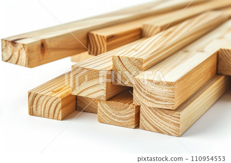 Wooden beams on white background Wooden beams on white background 110954553