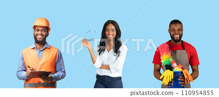 People of different professions posing over blue background 110954855